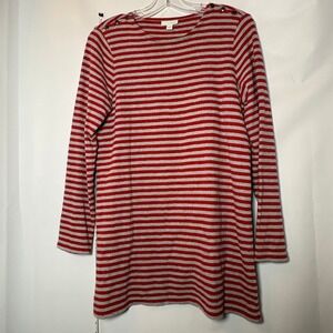 J Jill Striped L/S Thermal Waffle Top Red Gray Boat Neck Button Shoulder Women S